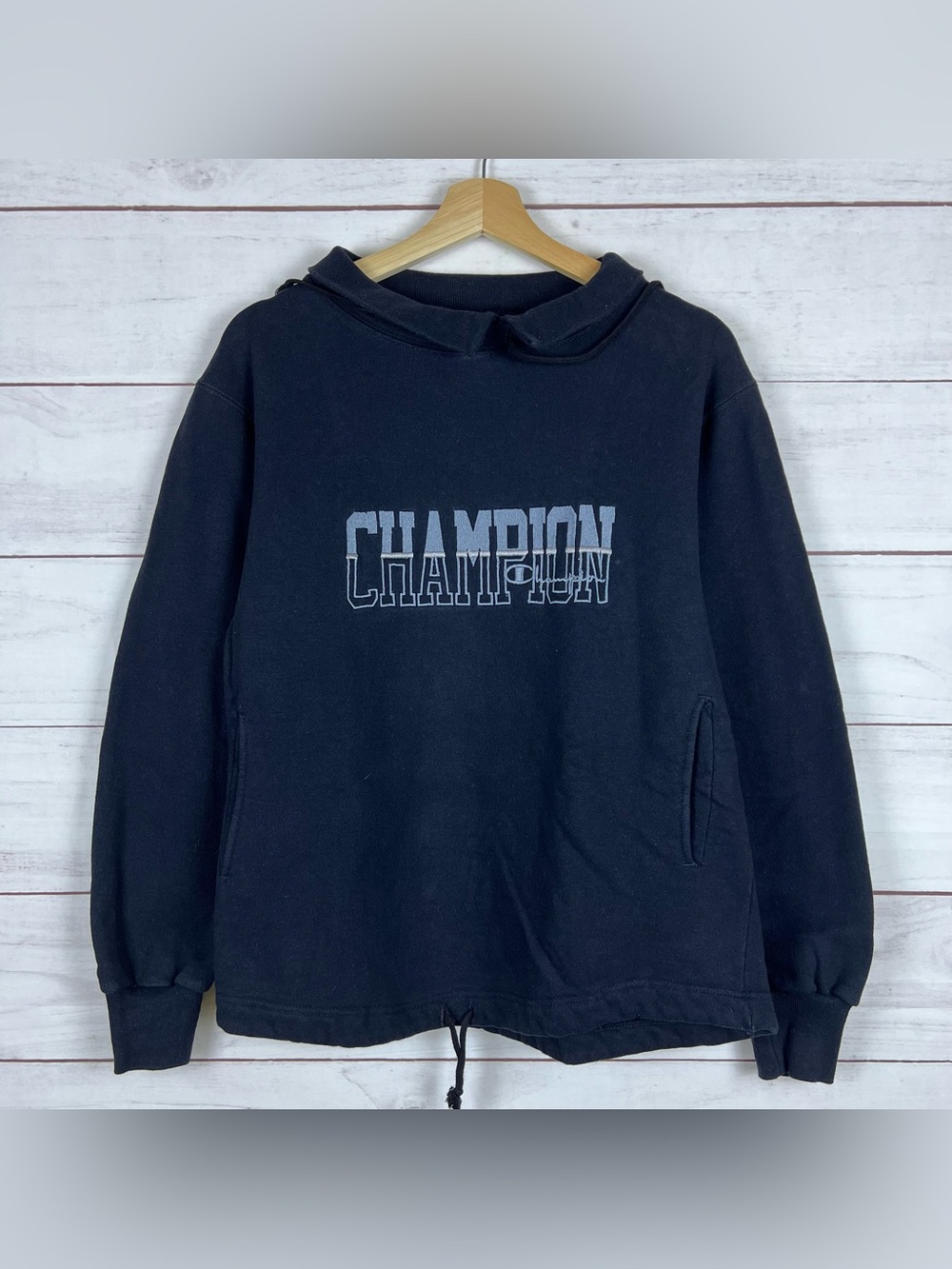 Vintage 90s Champion Sweatshirt Spell Out Crewneck Black USA Made Medium Womens